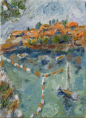 mne-svs-26-18, miniature oil painting on solid limewood by ARISNOJO, Sveti Stefan, MNE, 2026.